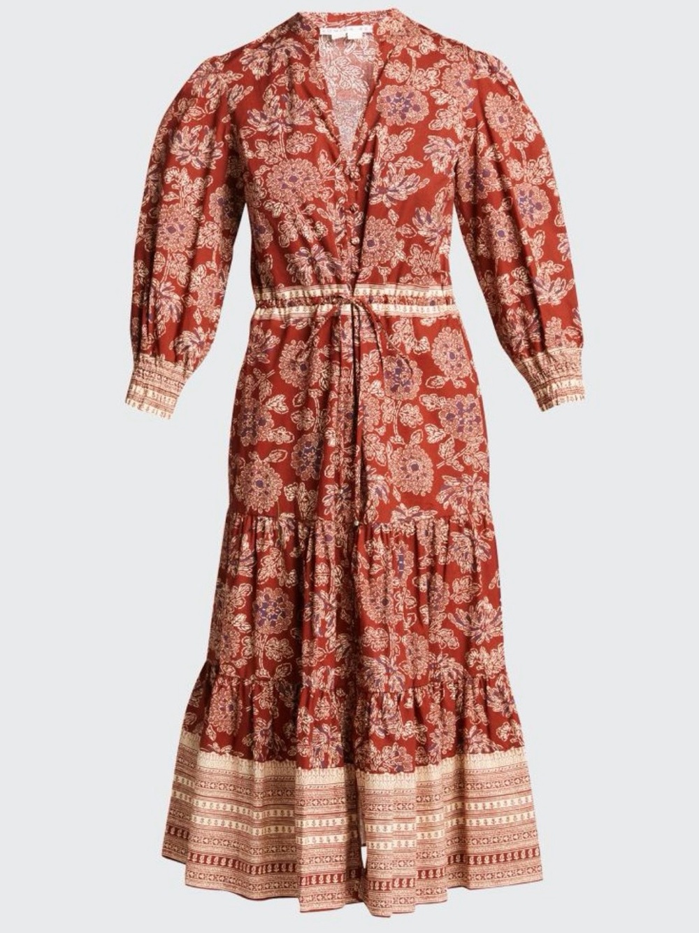 VERONICA BEARD Swede Printed Midi Dress with Cream Accents